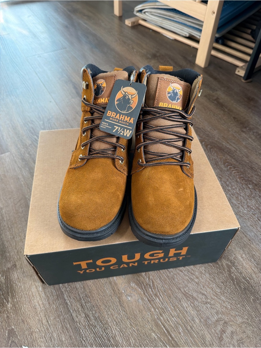 Brahma Tan Suede Work Boots Lace-Up